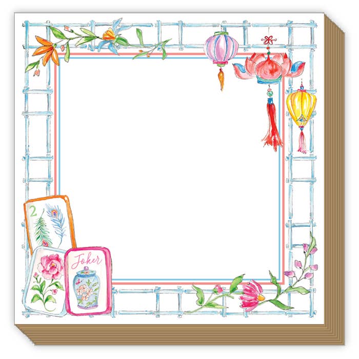 Blue Bamboo Mahjong Tile & Lanterns Luxe Mini Notepad - The Pink Pineapple 850