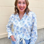 Blue Blossom Button Down Blouse - The Pink Pineapple 850