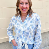Blue Blossom Button Down Blouse - The Pink Pineapple 850