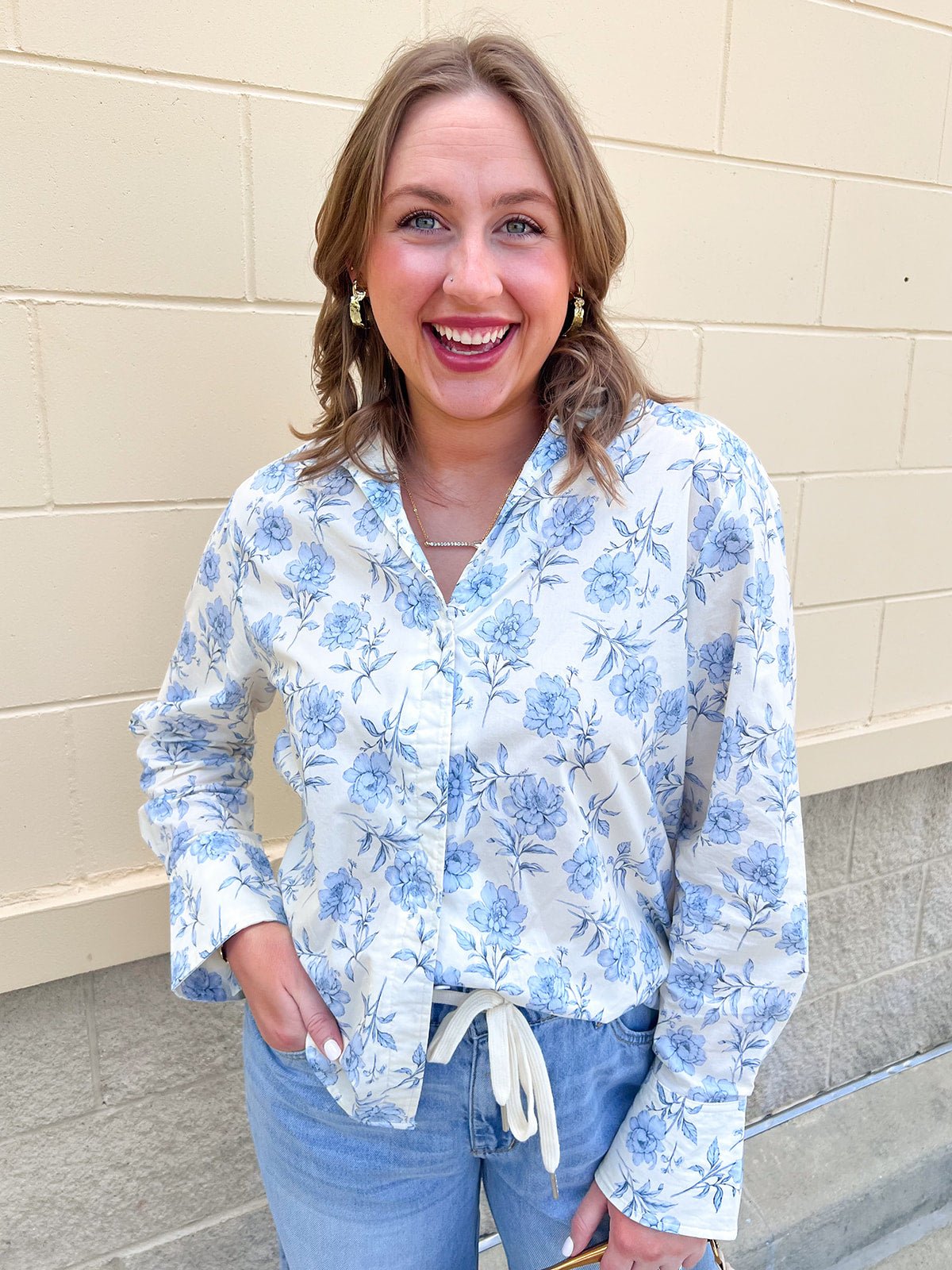 Blue Blossom Button Down Blouse - The Pink Pineapple 850