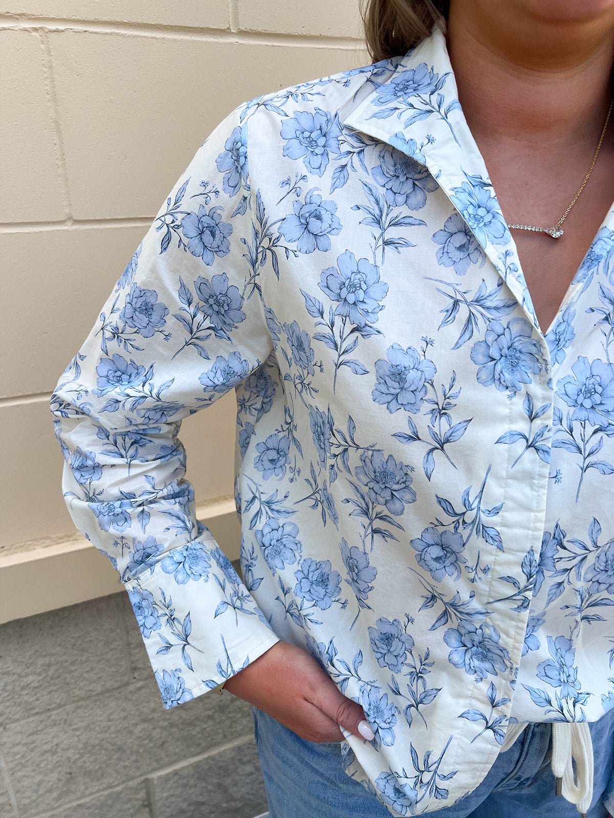 Blue Blossom Button Down Blouse - The Pink Pineapple 850