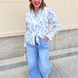 Blue Blossom Button Down Blouse - The Pink Pineapple 850
