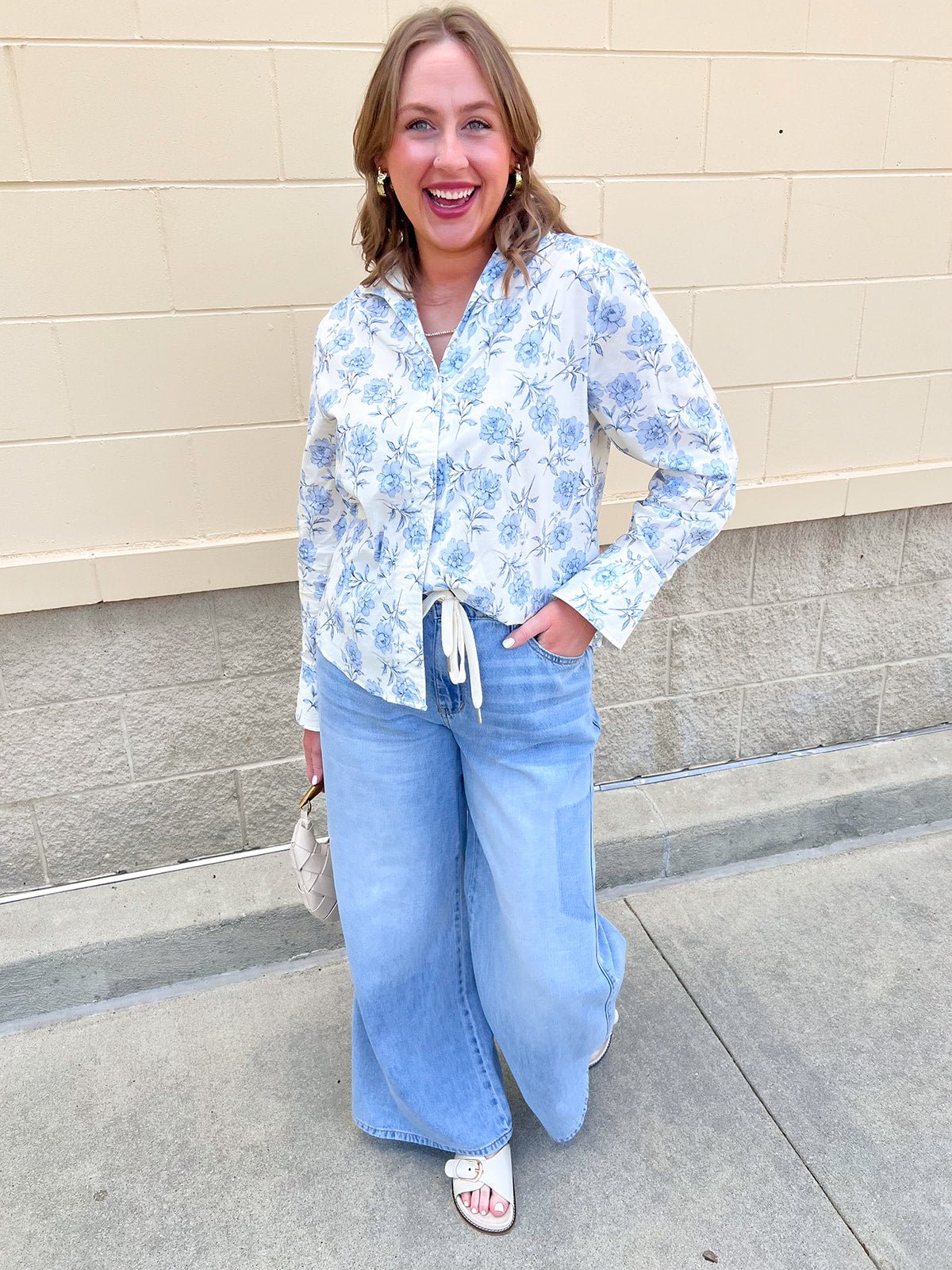 Blue Blossom Button Down Blouse - The Pink Pineapple 850