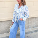 Blue Blossom Button Down Blouse - The Pink Pineapple 850