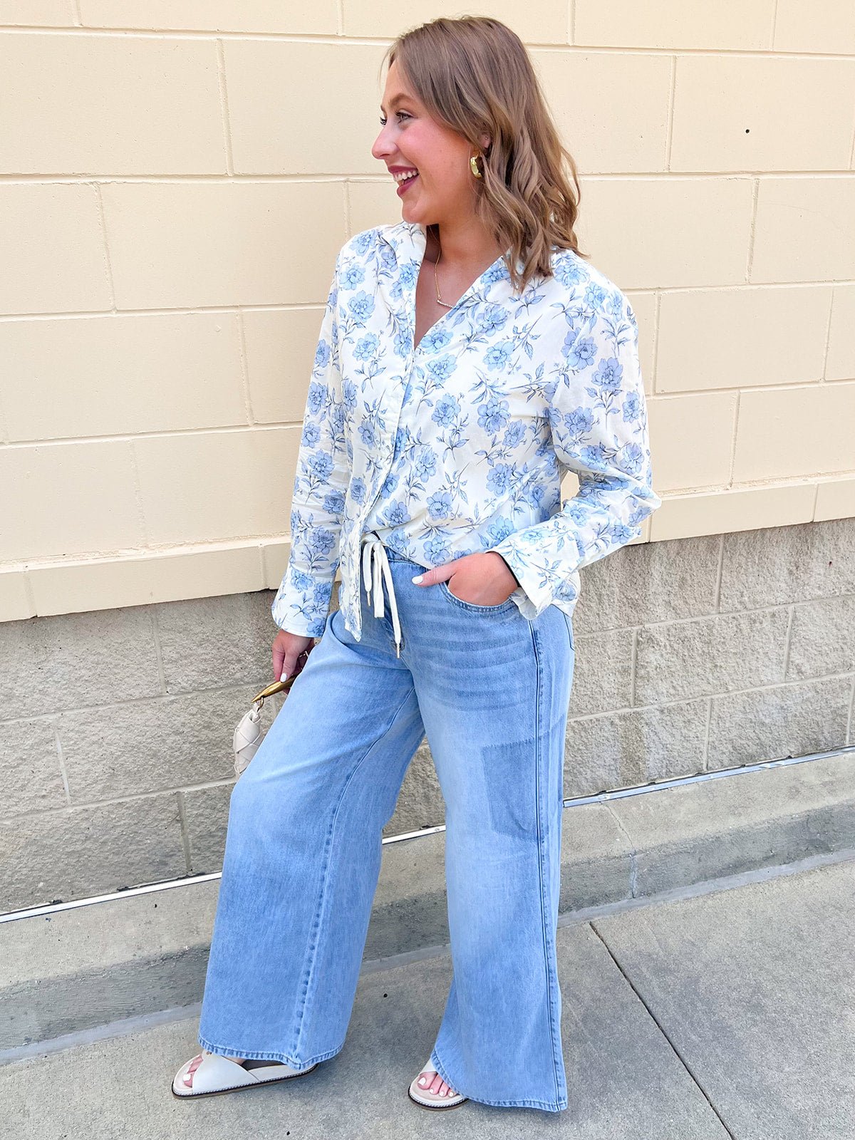 Blue Blossom Button Down Blouse - The Pink Pineapple 850