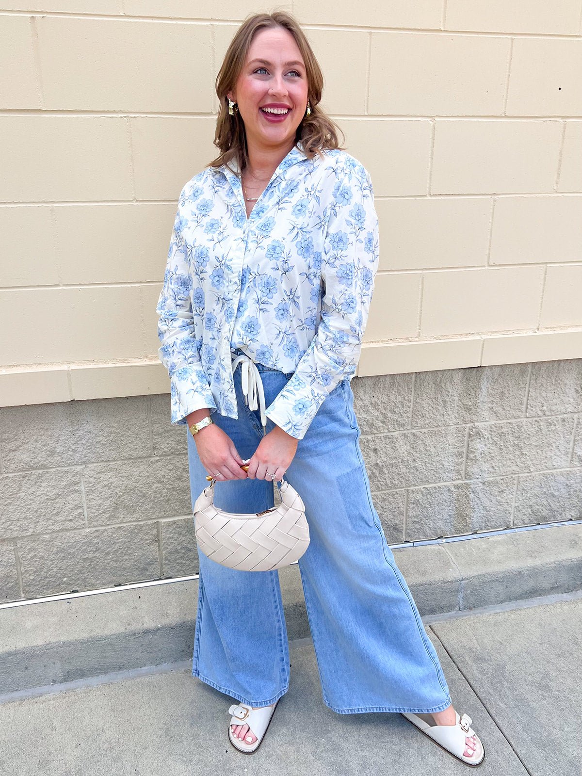 Blue Blossom Button Down Blouse - The Pink Pineapple 850