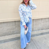 Blue Blossom Button Down Blouse - The Pink Pineapple 850