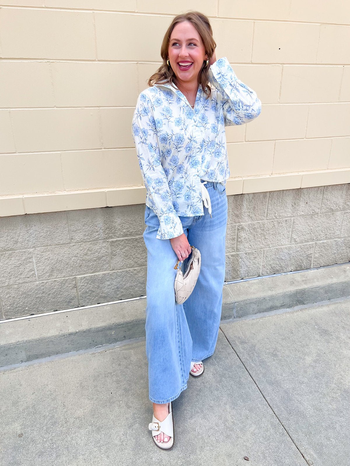 Blue Blossom Button Down Blouse - The Pink Pineapple 850