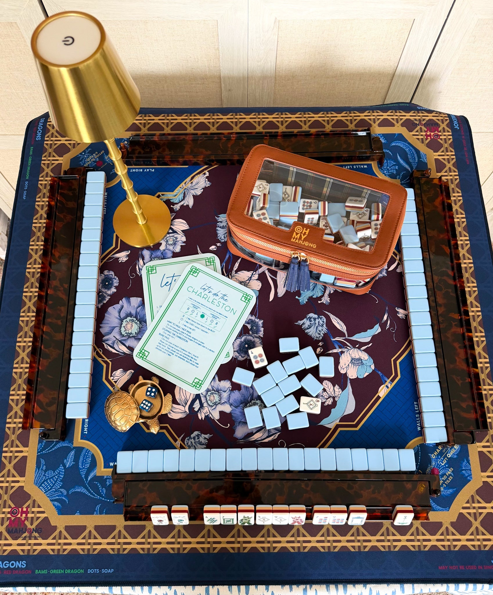 Blue Brushstroke Scalloped Mahjong Tablecloth - The Pink Pineapple 850