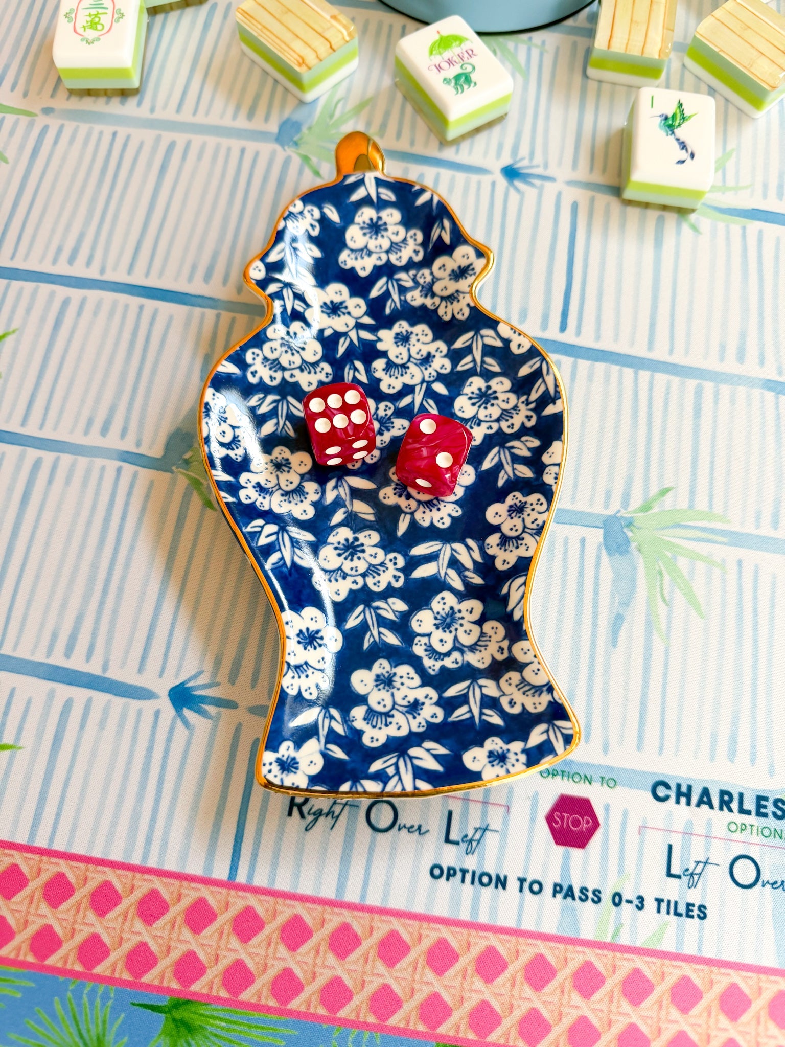 Blue Floral Ginger Jar Dice Catchall - The Pink Pineapple 850