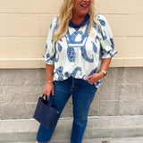 Blue Haven Paisley Peasant Top - The Pink Pineapple 850