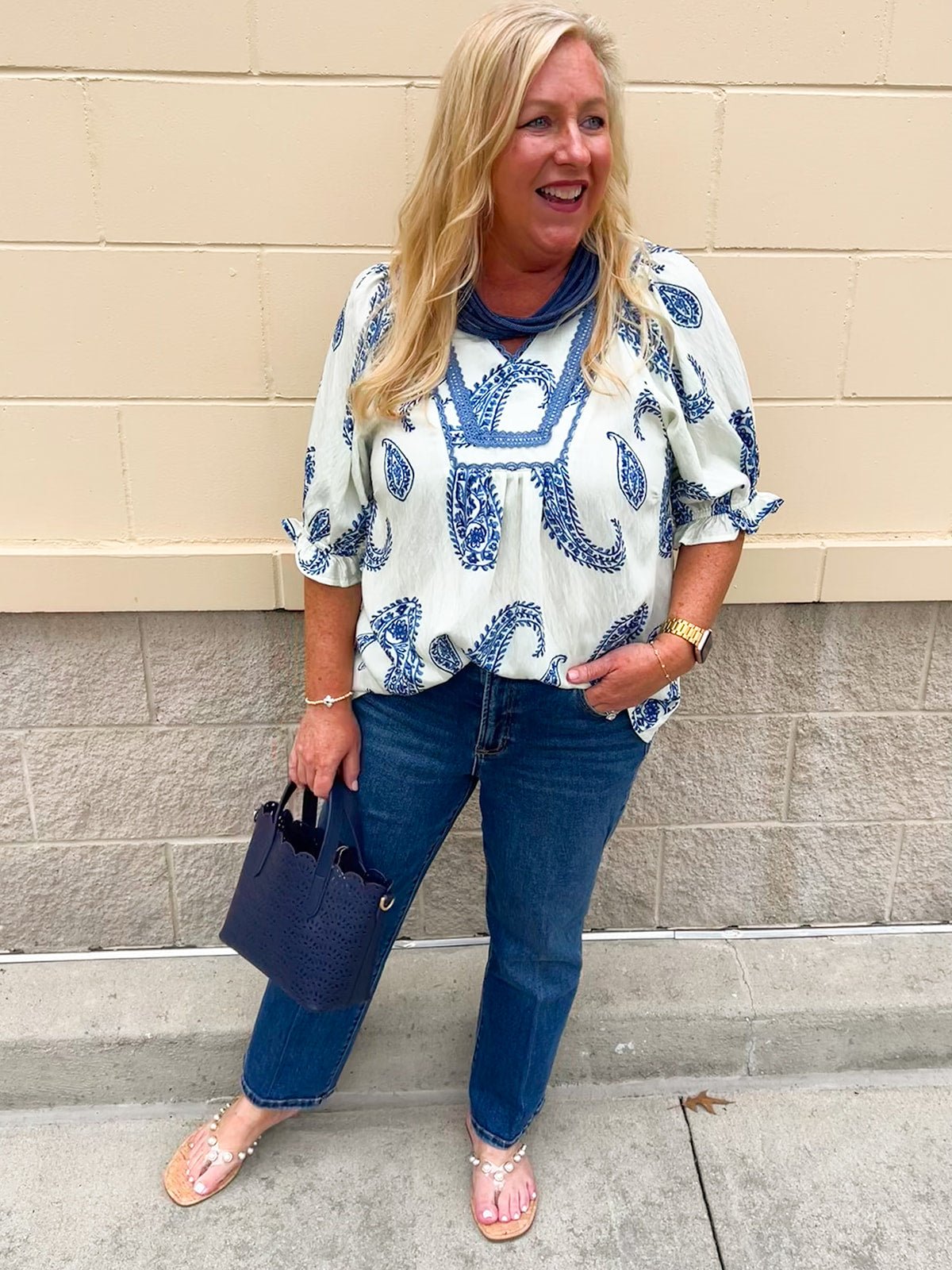 Blue Haven Paisley Peasant Top - The Pink Pineapple 850