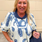 Blue Haven Paisley Peasant Top - The Pink Pineapple 850