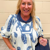 Blue Haven Paisley Peasant Top - The Pink Pineapple 850