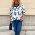 Blue Haven Paisley Peasant Top - The Pink Pineapple 850
