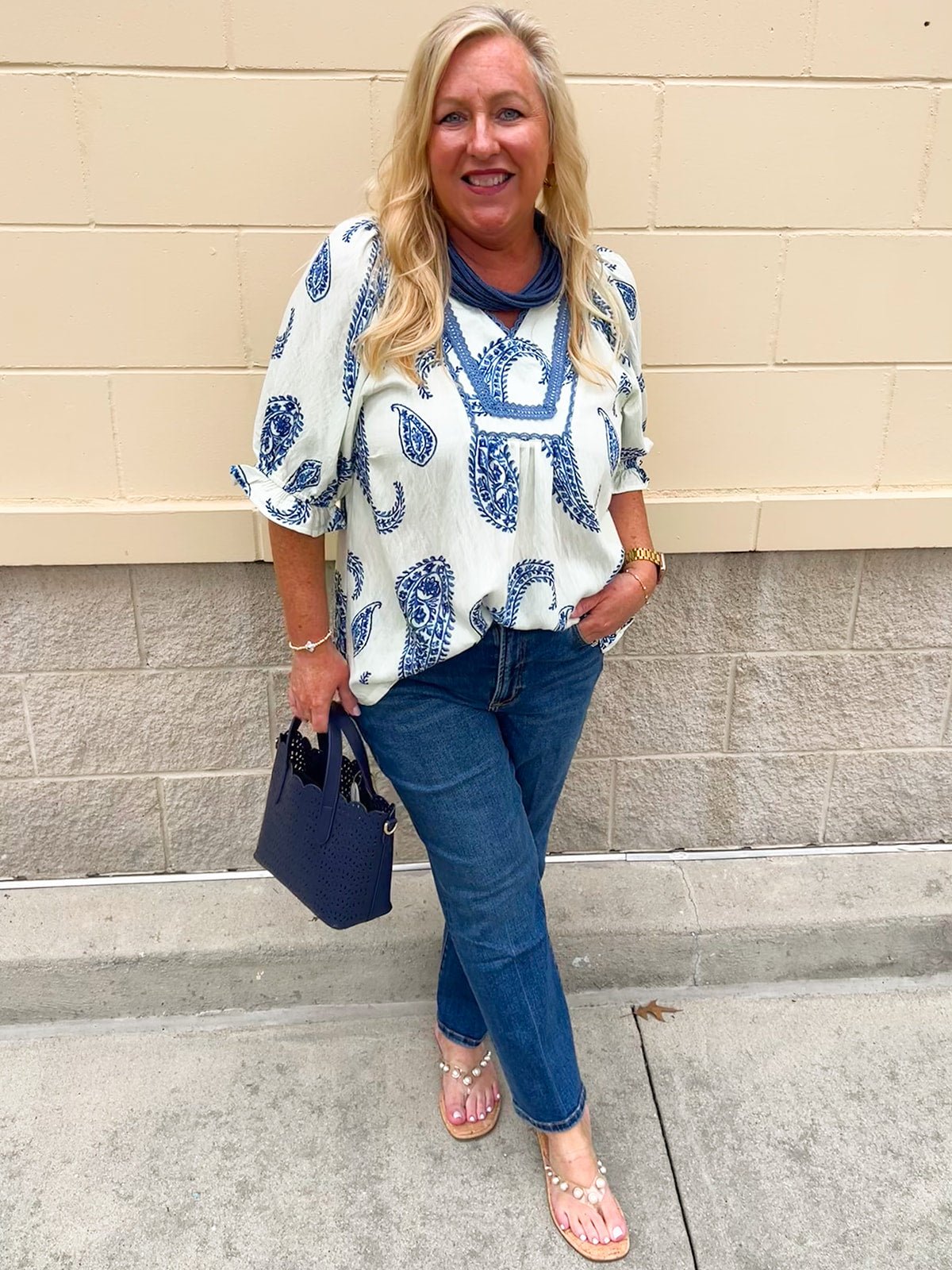 Blue Haven Paisley Peasant Top - The Pink Pineapple 850