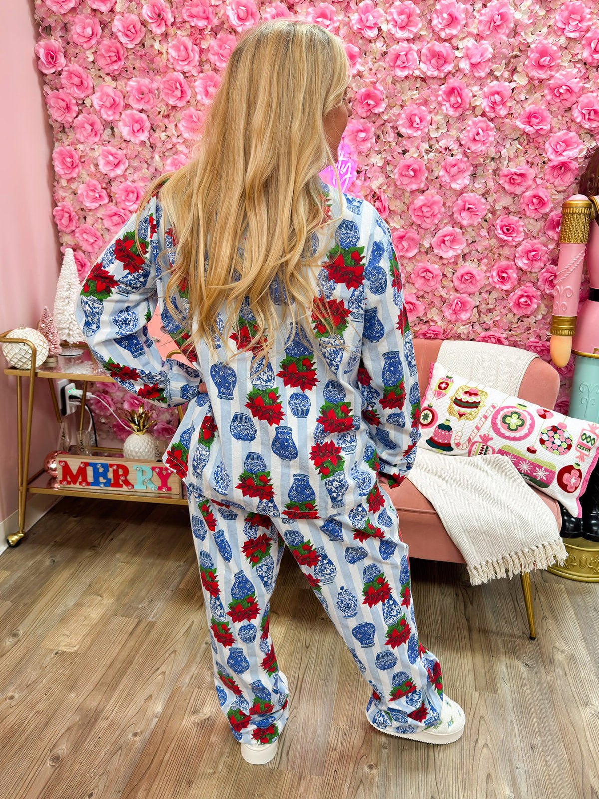 Blue Manor Poinsettia Flannel Pajama Set - The Pink Pineapple 850