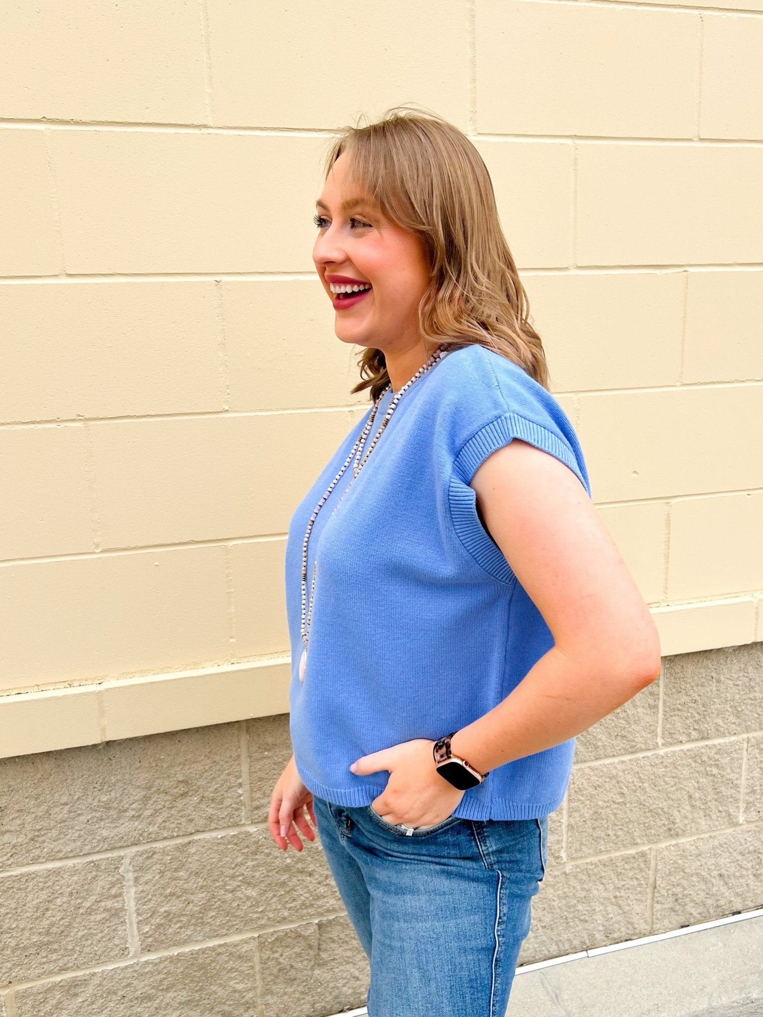 Blue Skies Ahead Short Sleeve Sweater - The Pink Pineapple 850