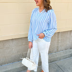 Blue Skies Ahead Striped Blouse - The Pink Pineapple 850