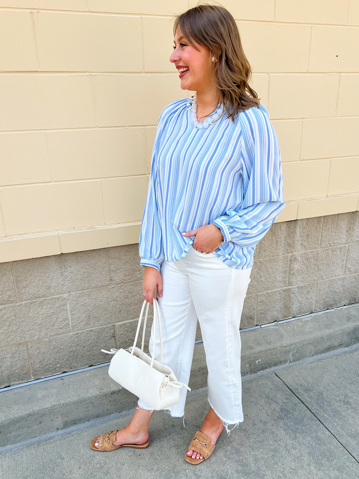 Blue Skies Ahead Striped Blouse - The Pink Pineapple 850