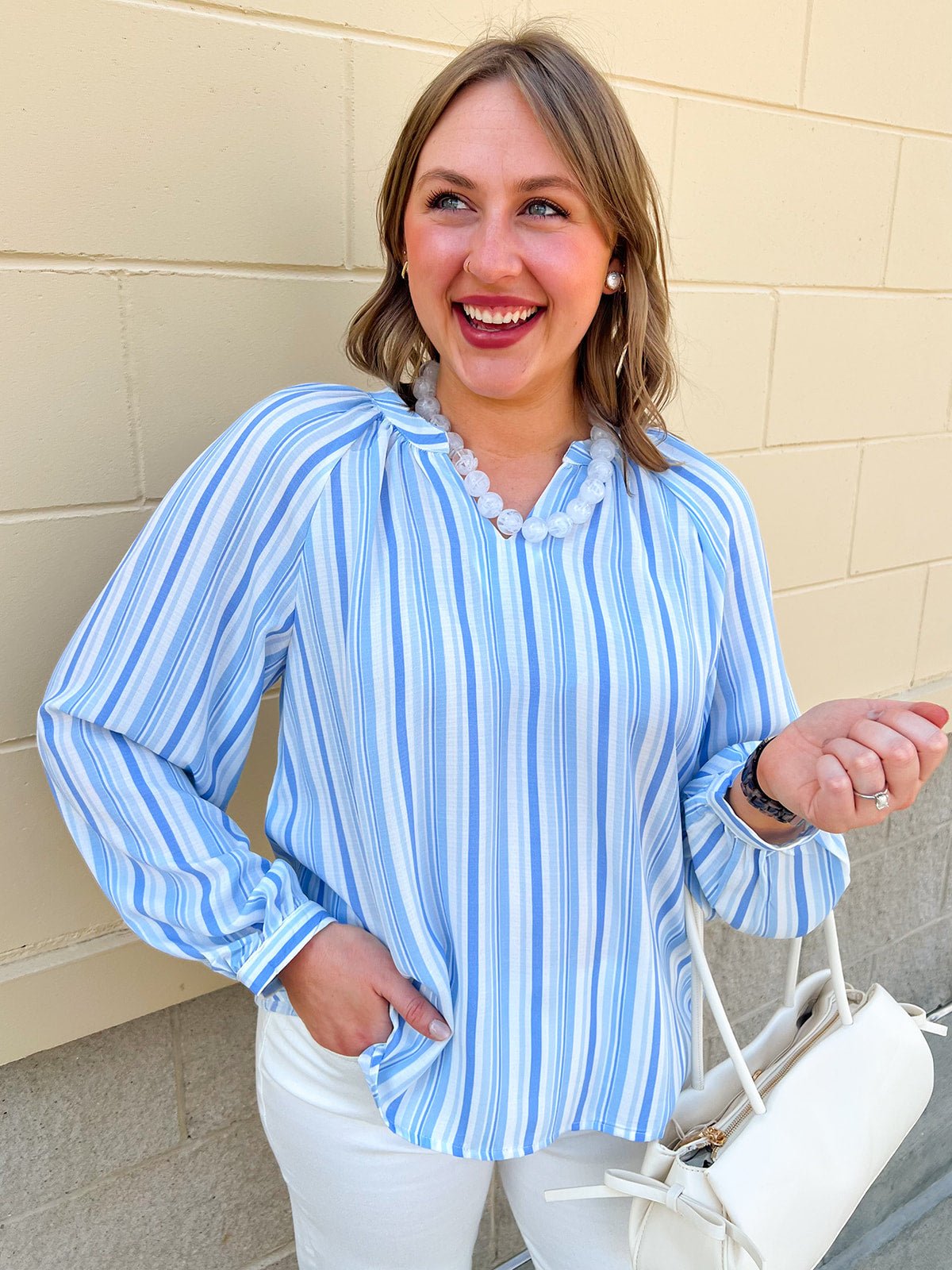 Blue Skies Ahead Striped Blouse - The Pink Pineapple 850