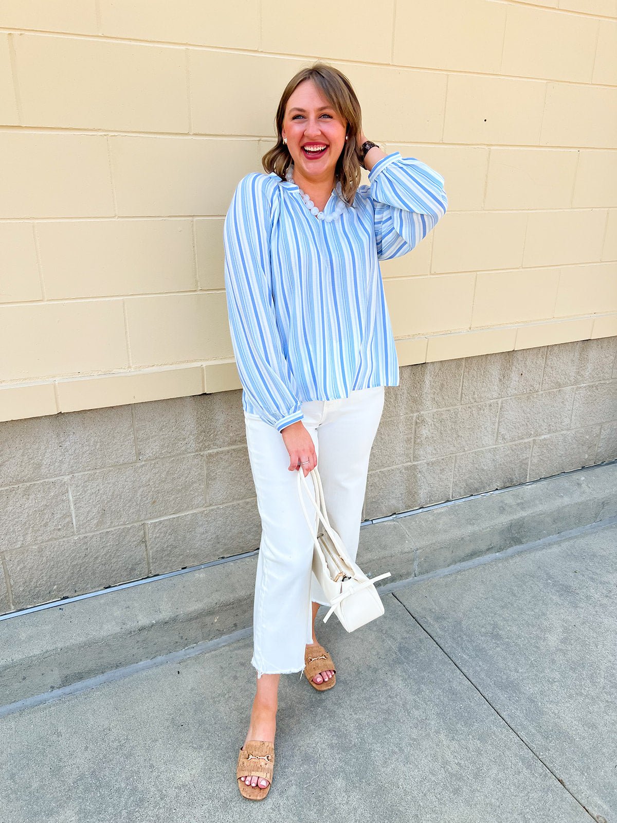 Blue Skies Ahead Striped Blouse - The Pink Pineapple 850