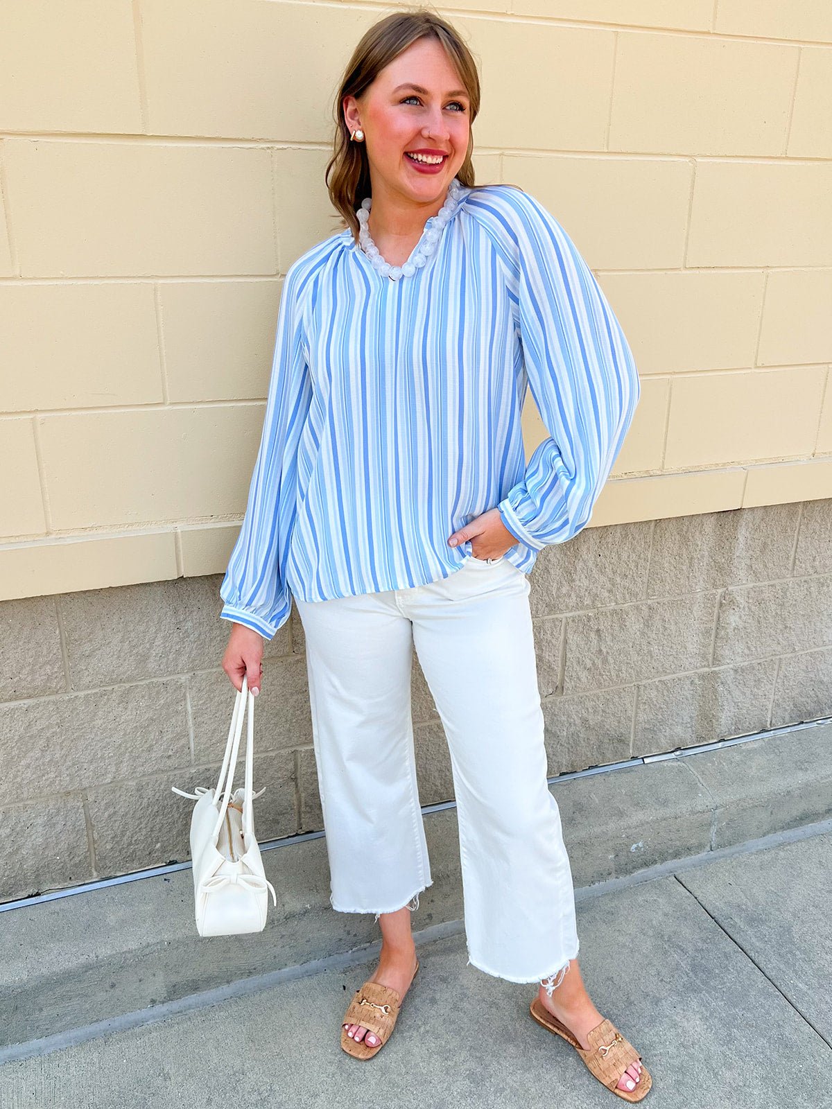 Blue Skies Ahead Striped Blouse - The Pink Pineapple 850