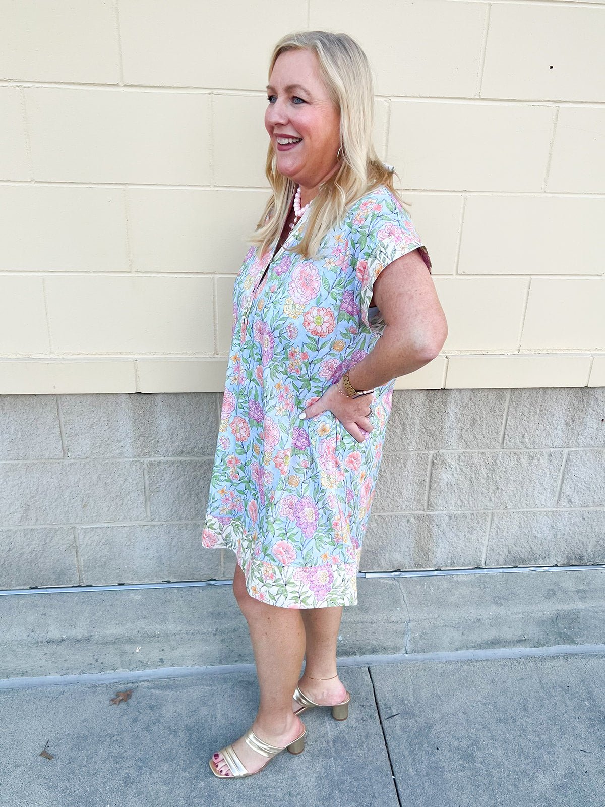 Blue Skies Border Floral Dress - The Pink Pineapple 850