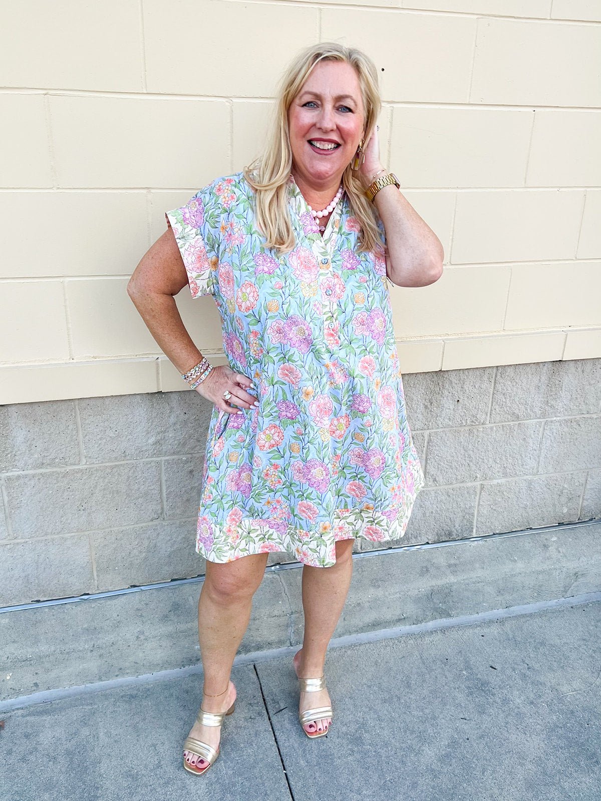 Blue Skies Border Floral Dress - The Pink Pineapple 850