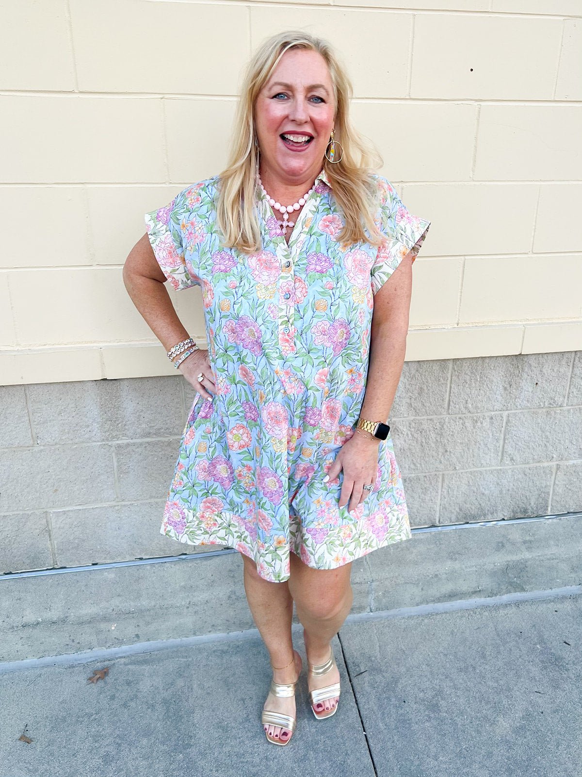 Blue Skies Border Floral Dress - The Pink Pineapple 850