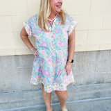 Blue Skies Border Floral Dress - The Pink Pineapple 850