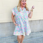 Blue Skies Border Floral Dress - The Pink Pineapple 850