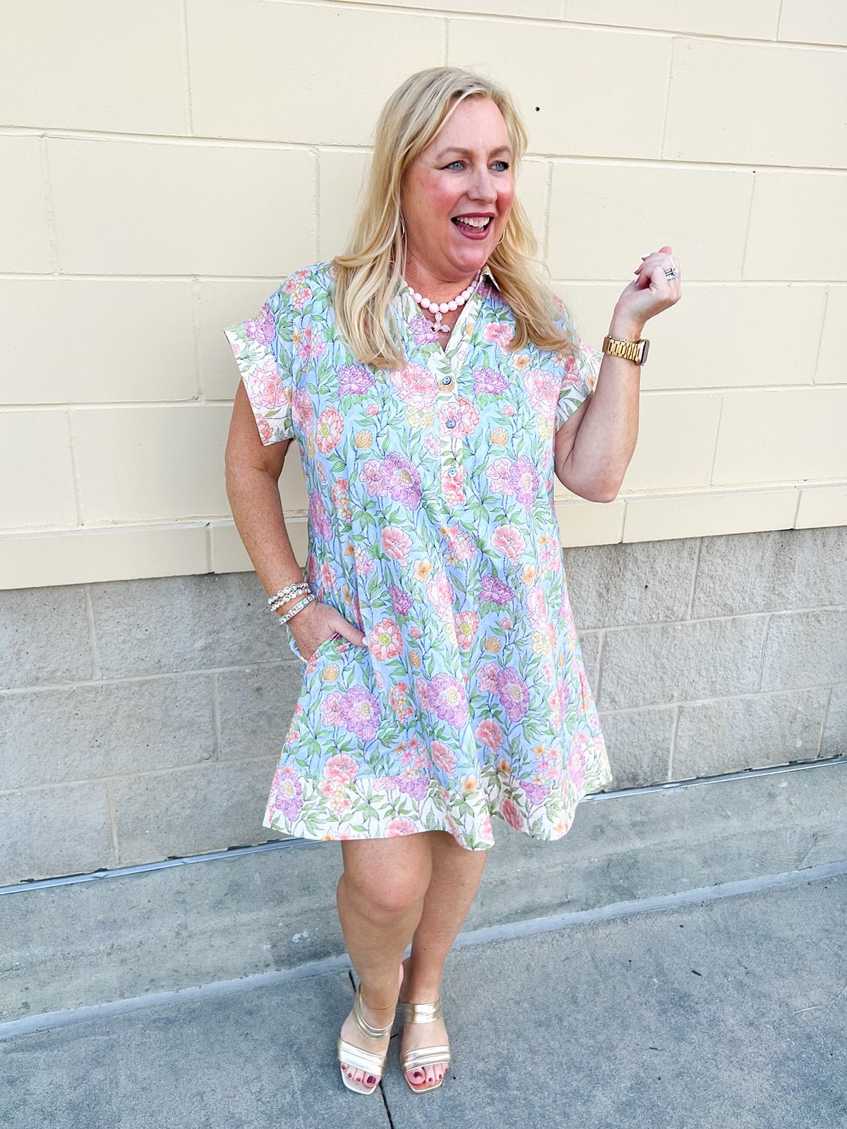 Blue Skies Border Floral Dress - The Pink Pineapple 850