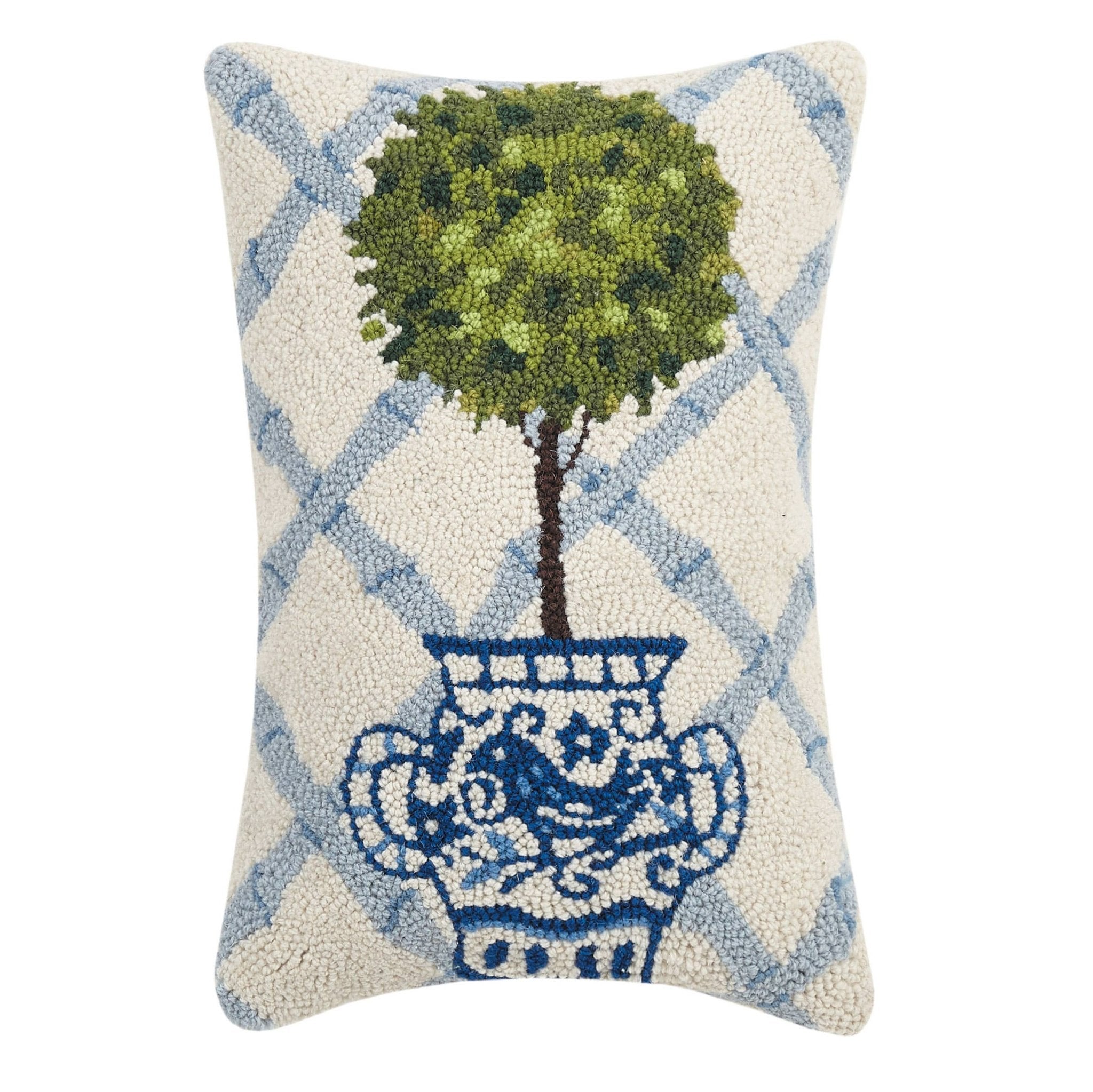 Blue Trellis Ball Topiary Hook Pillow - The Pink Pineapple 850