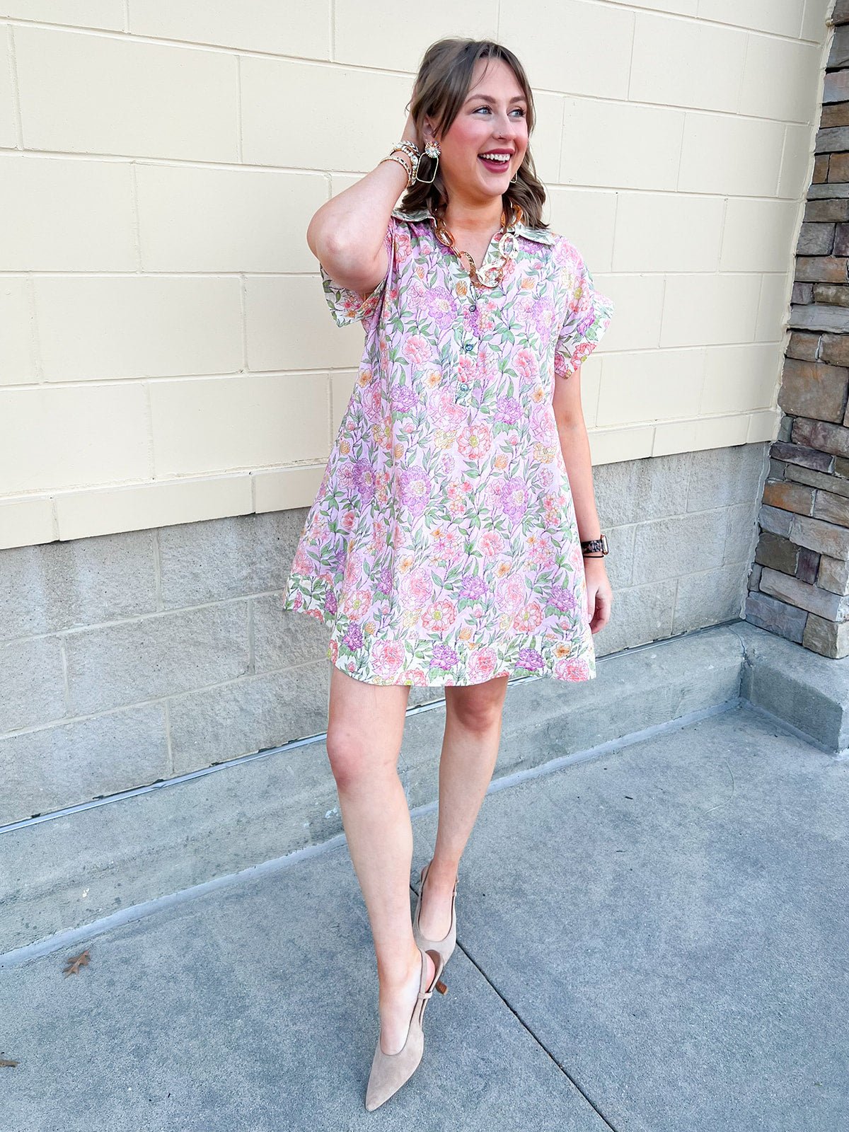 Blush Breeze Border Floral Dress - The Pink Pineapple 850