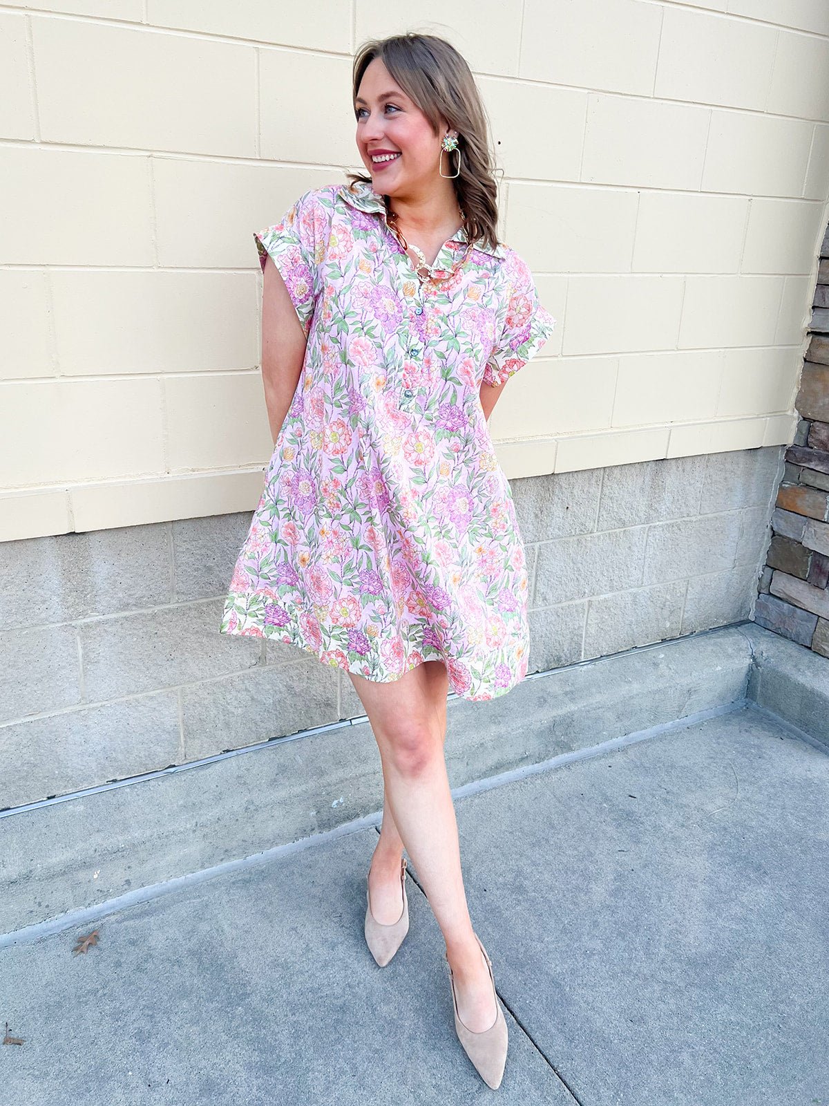 Blush Breeze Border Floral Dress - The Pink Pineapple 850