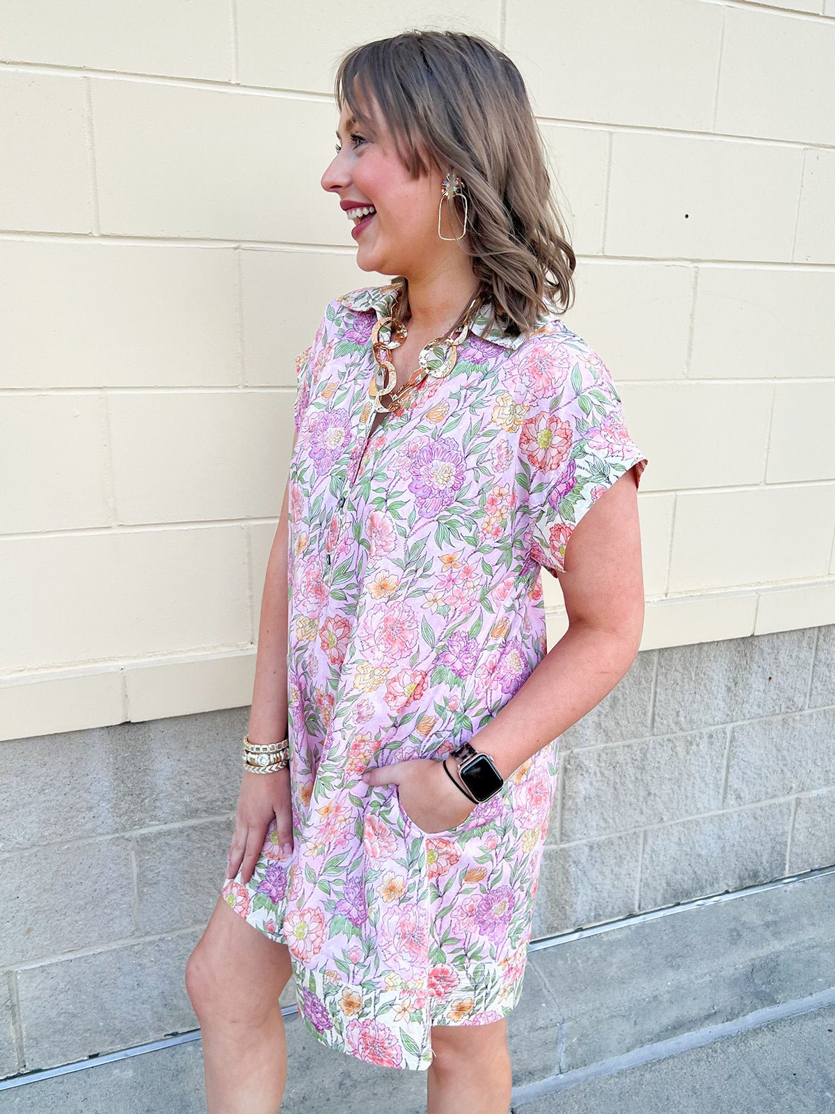 Blush Breeze Border Floral Dress - The Pink Pineapple 850