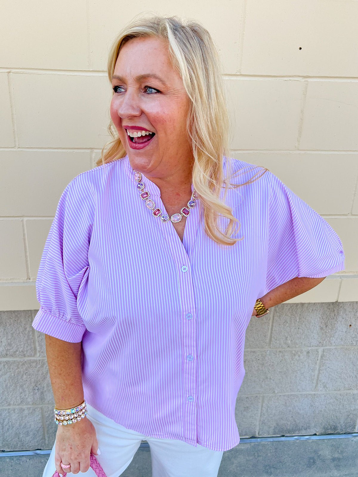 Blush Breeze Button - Up Blouse - The Pink Pineapple 850
