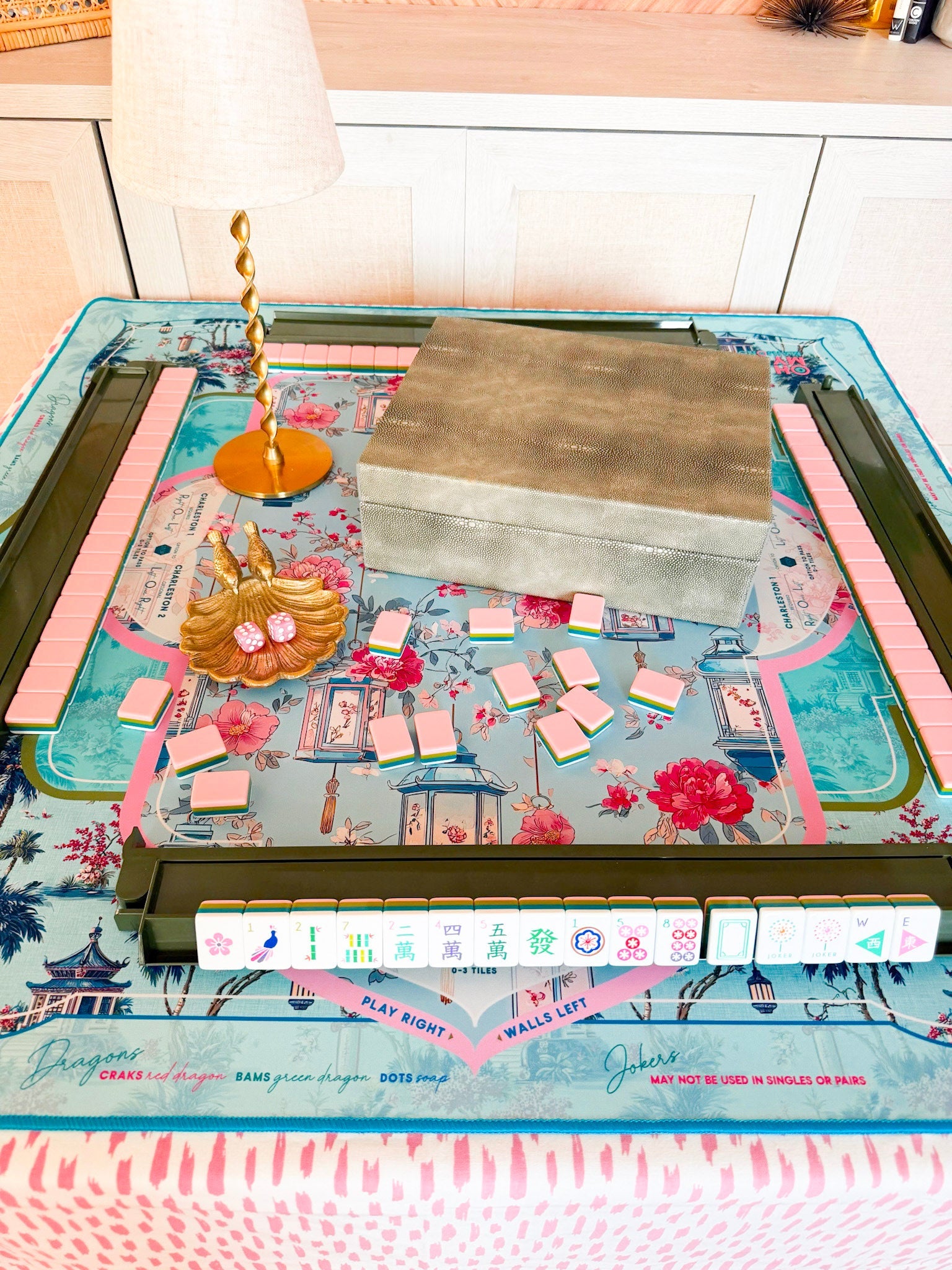 Blush Brushstroke Scalloped Mahjong Tablecloth - The Pink Pineapple 850