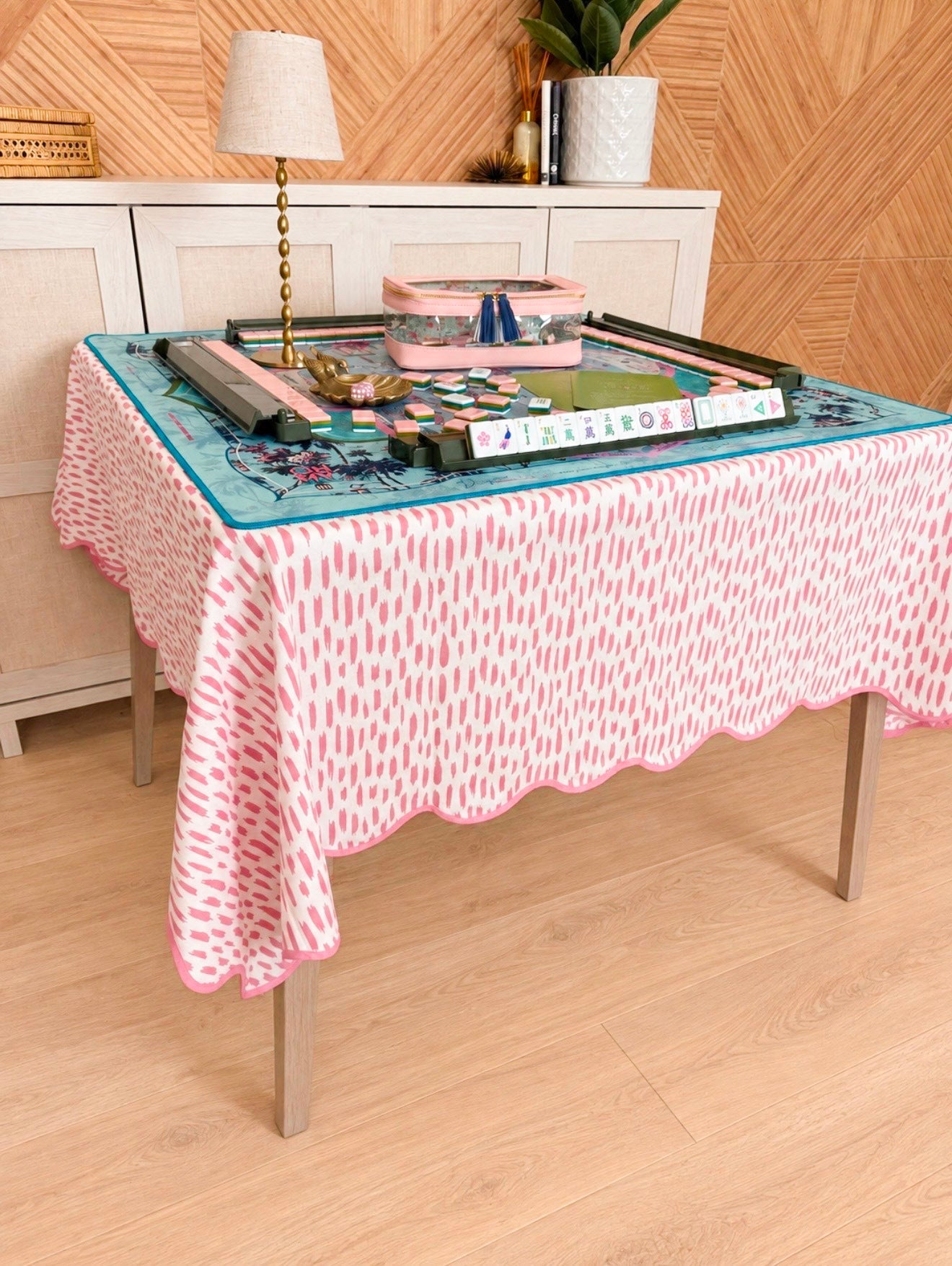 Blush Brushstroke Scalloped Mahjong Tablecloth - The Pink Pineapple 850