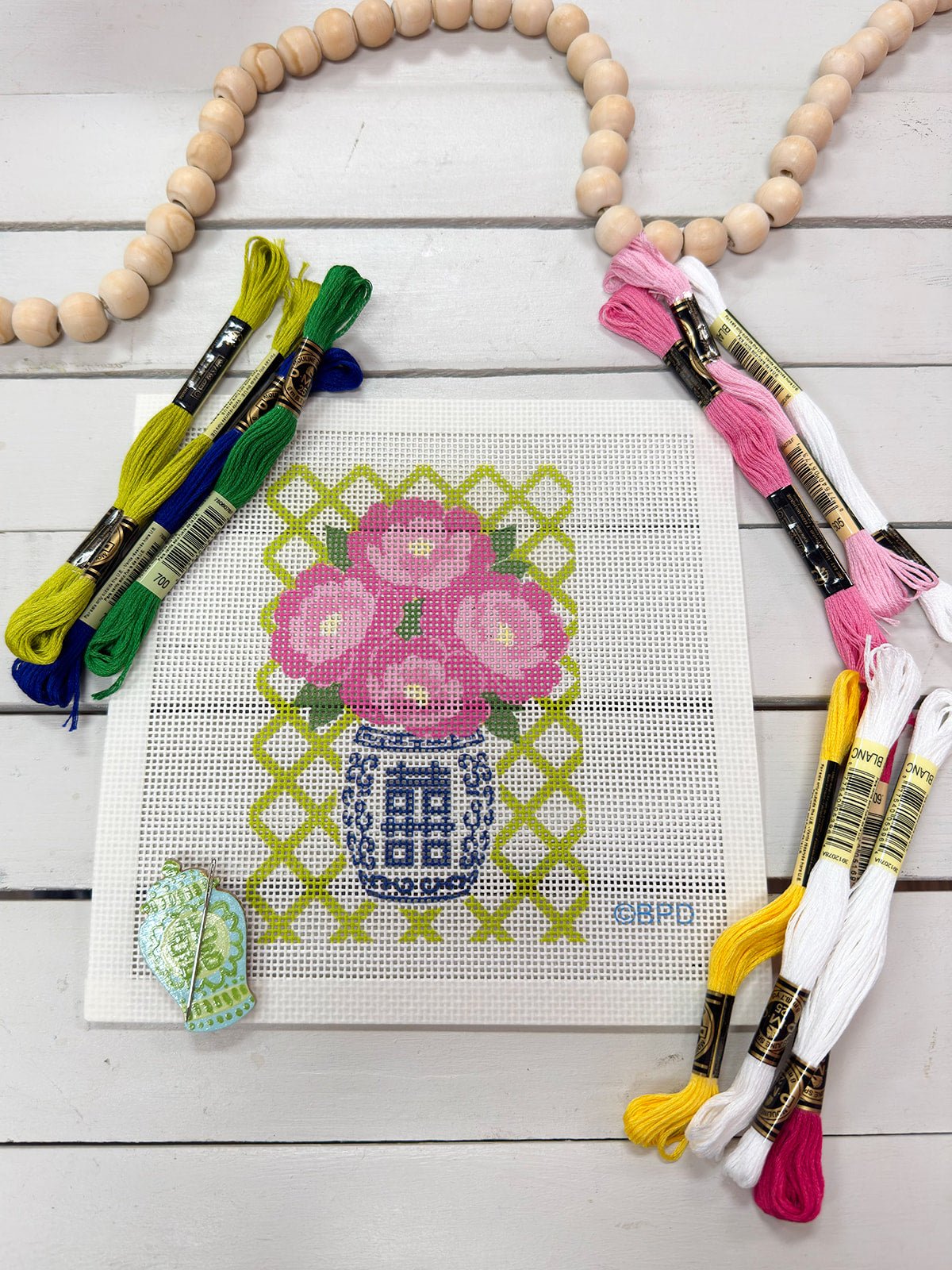 Blush Chinoiserie Needlepoint Kit - The Pink Pineapple 850