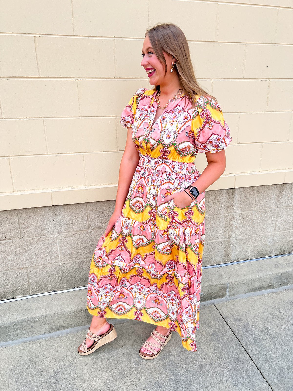 Blush Garden Floral Midi Dress - The Pink Pineapple 850