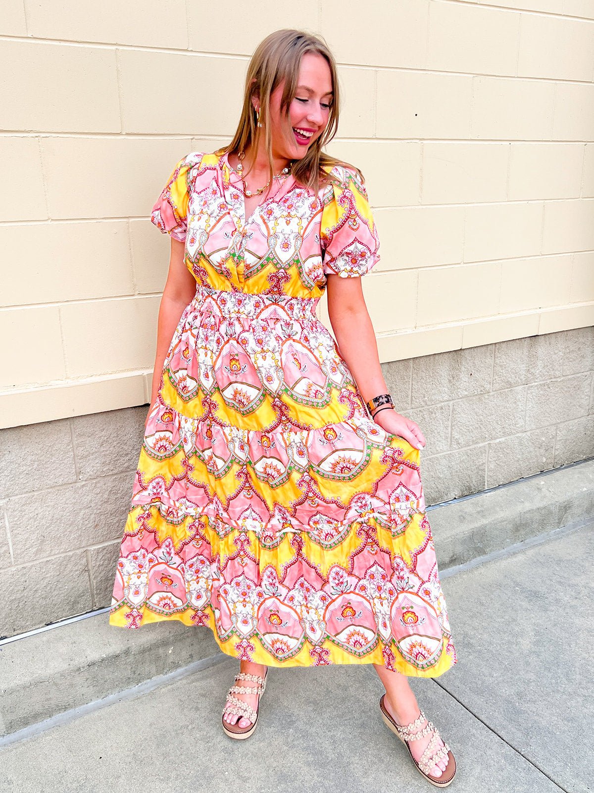 Blush Garden Floral Midi Dress - The Pink Pineapple 850
