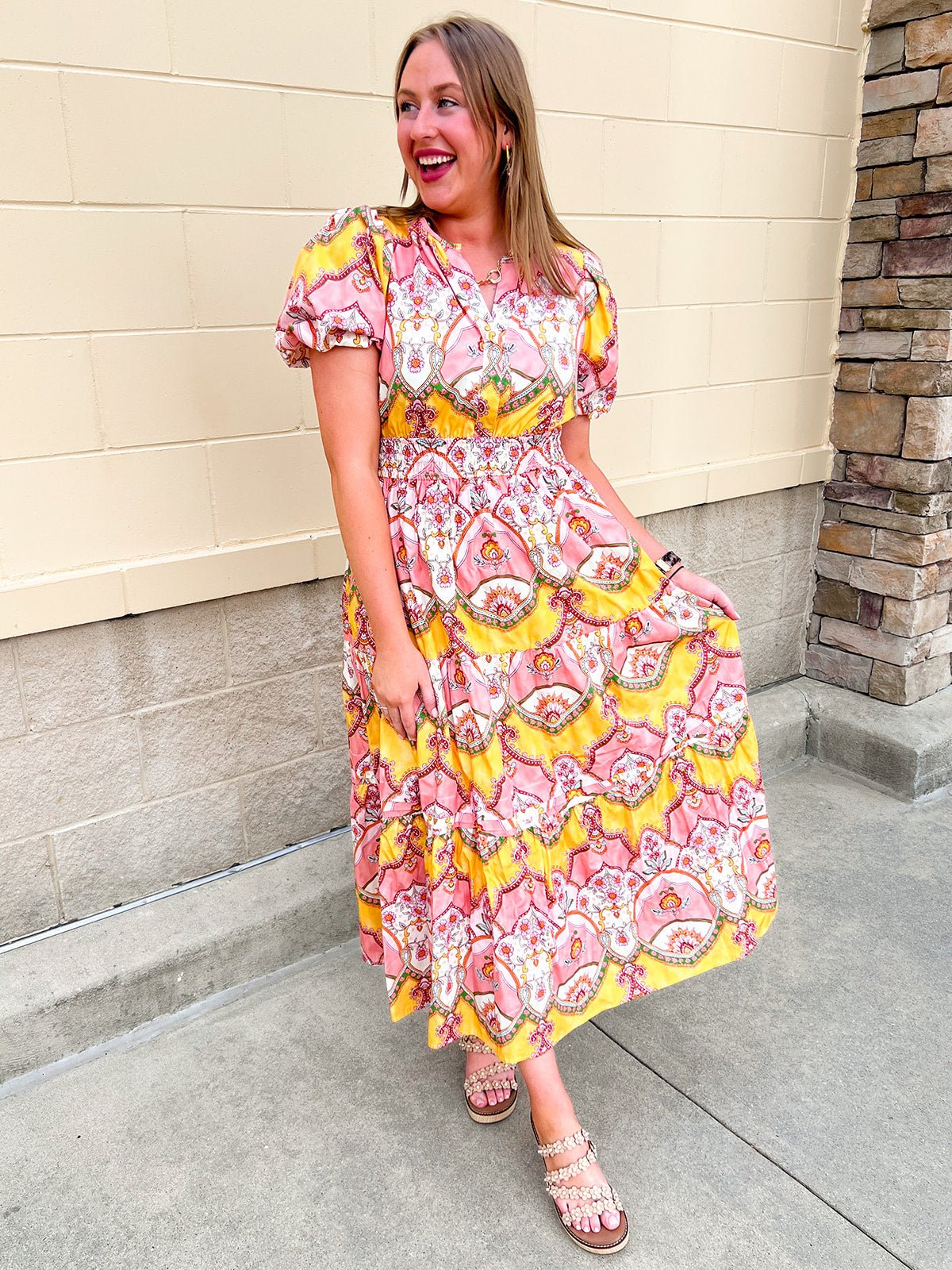 Blush Garden Floral Midi Dress - The Pink Pineapple 850