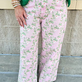 Blush Garden Wide - Leg Floral Jeans - The Pink Pineapple 850
