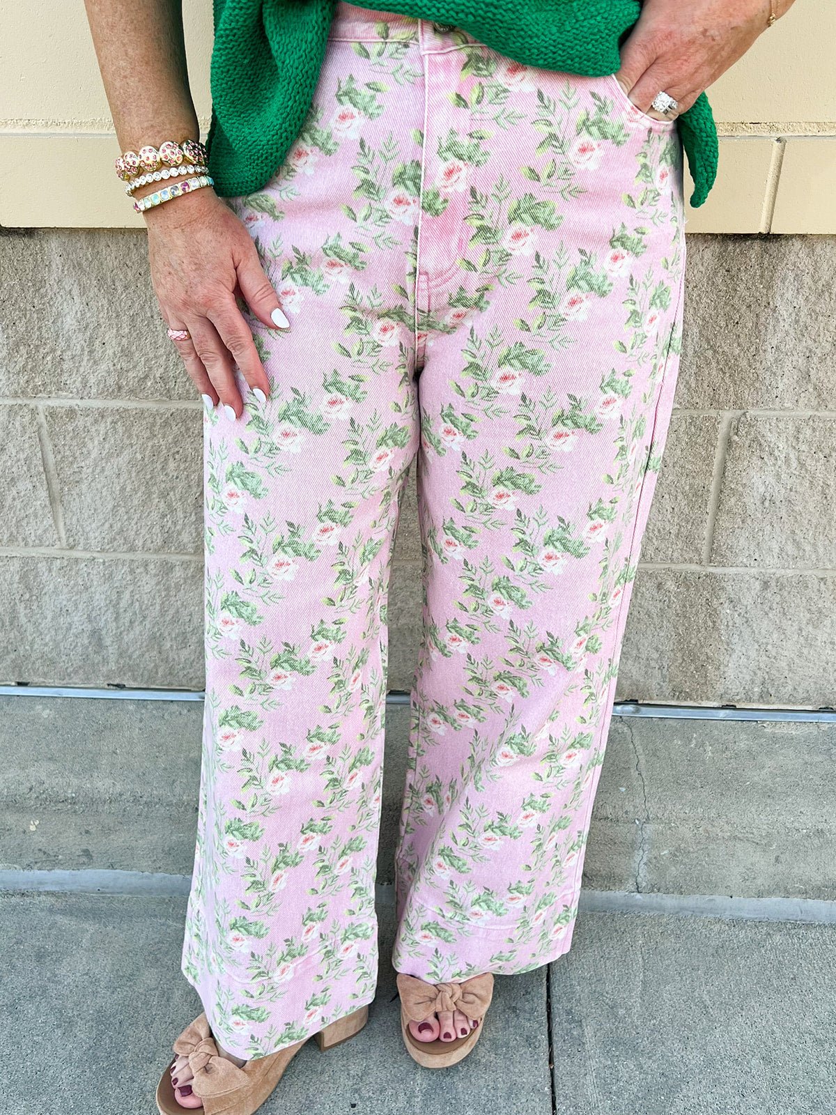 Blush Garden Wide - Leg Floral Jeans - The Pink Pineapple 850