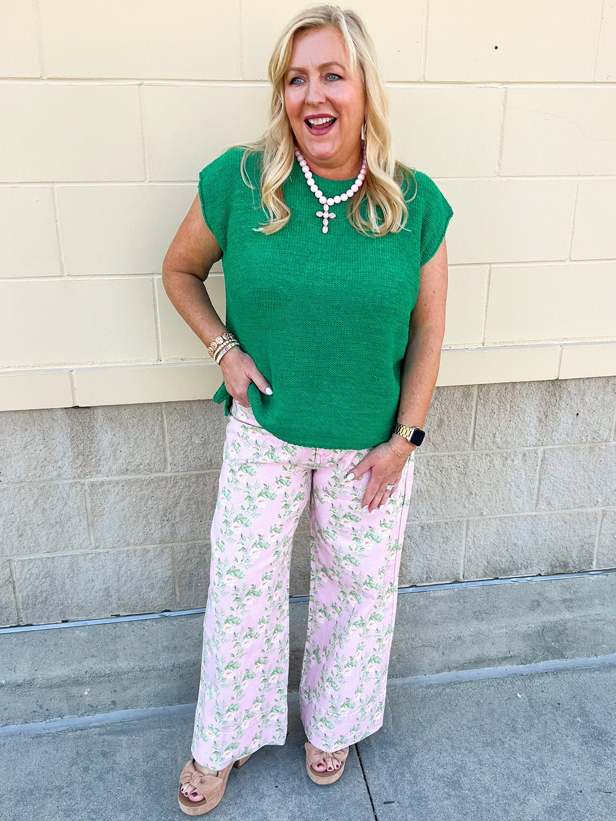 Blush Garden Wide - Leg Floral Jeans - The Pink Pineapple 850