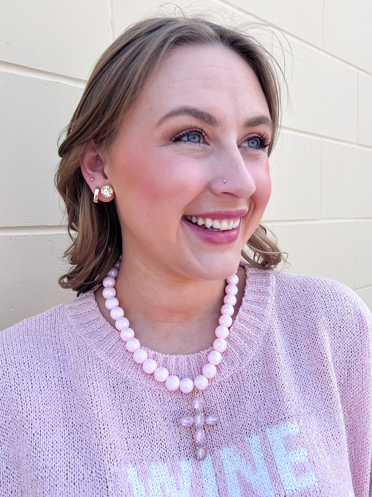 Blush Grace Crystal Cross Necklace - The Pink Pineapple 850