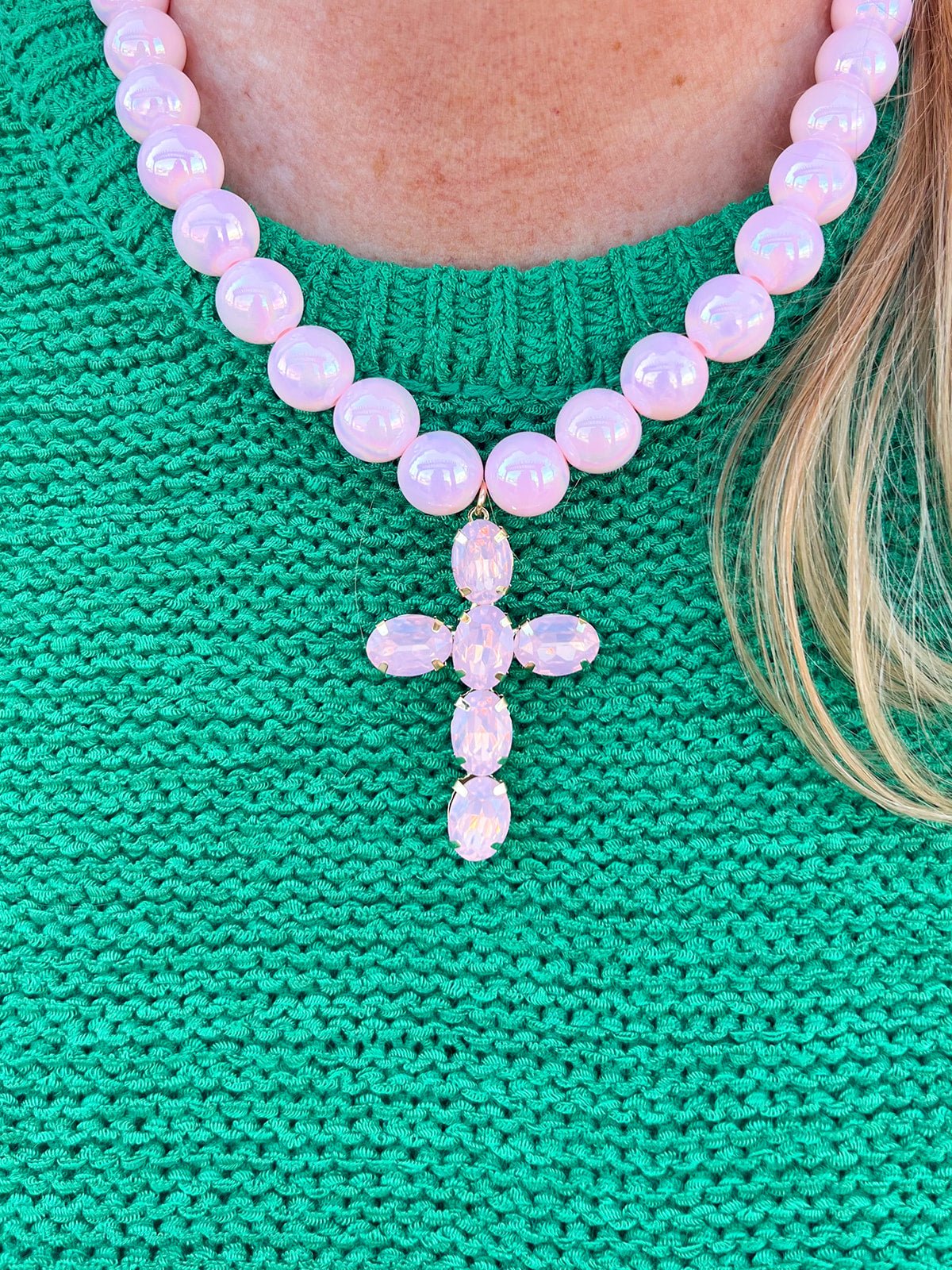 Blush Grace Crystal Cross Necklace - The Pink Pineapple 850