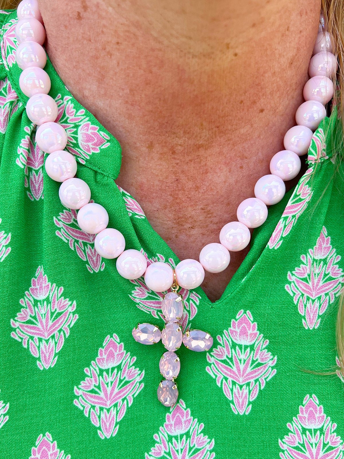 Blush Grace Crystal Cross Necklace - The Pink Pineapple 850